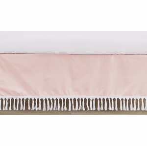 Boho Fringe Pink and White Collection Crib Bed Skirt