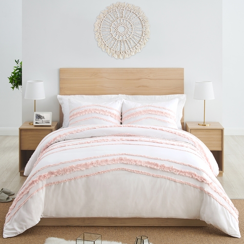 Boho Fringe Pink and White Collection Queen Duvet Cover Bedding Set - alt image 2