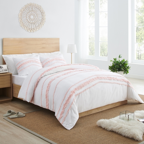 Boho Fringe Pink and White Collection Twin Duvet Cover Bedding Set - alt image 1