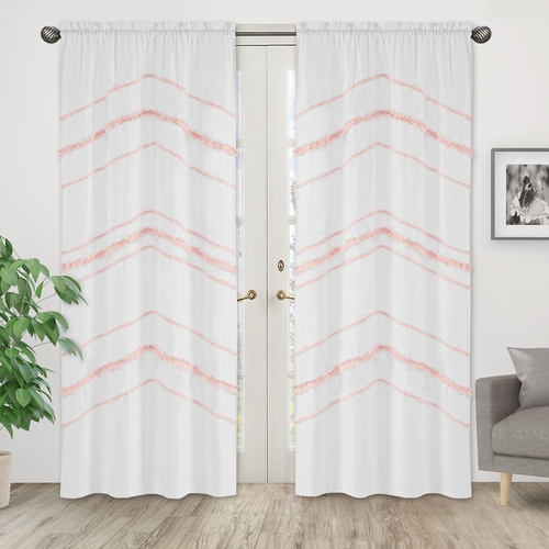 Boho Fringe Pink and White Collection Window Panels - Set of 2