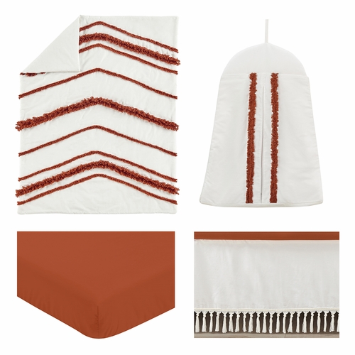 Boho Fringe Rust Orange and Ivory Collection 4 Piece Crib Bedding - alt image 1