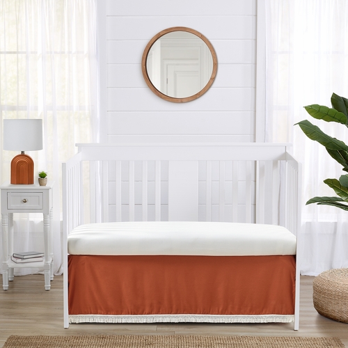 Boho Fringe Rust Orange and Ivory Collection Crib Bed Skirt - alt image 1