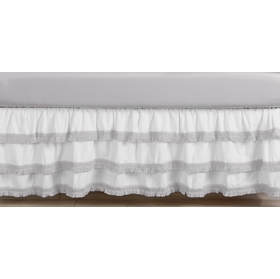 Boho Fringe White and Grey Collection 3 Tiered Crib Bed Skirt