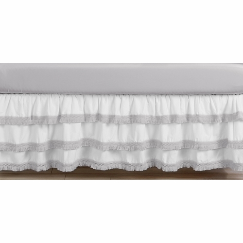 Boho Fringe White and Grey Collection 3 Tiered Crib Bed Skirt