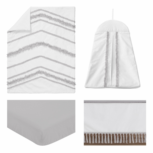 Boho Fringe White and Grey Collection 4 Piece Crib Bedding - alt image 1