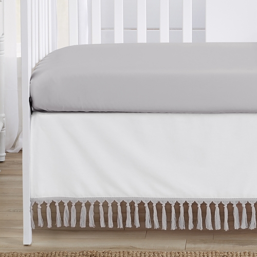 Boho Fringe White and Grey Collection 4 Piece Crib Bedding - alt image 3