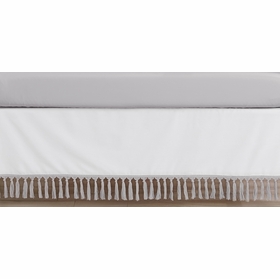 Boho Fringe White and Grey Collection Crib Bed Skirt