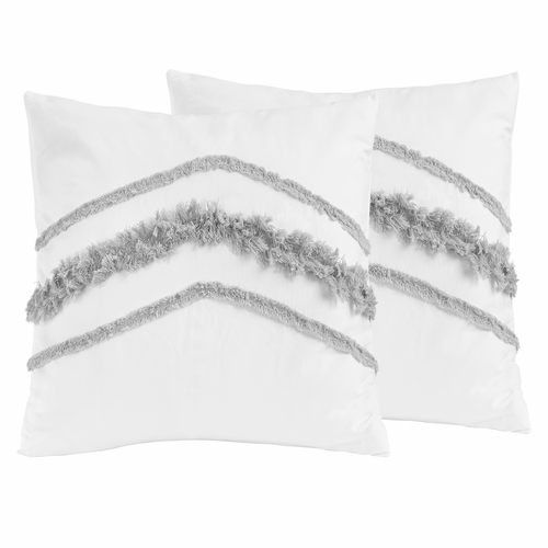Boho Fringe White and Grey Collection Decorative Accent Throw Pillow Covers - Set of 2 - alt image 1