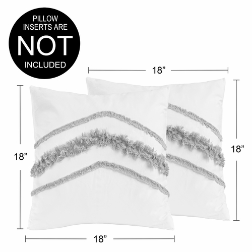 Boho Fringe White and Grey Collection Decorative Accent Throw Pillow Covers - Set of 2 - alt image 2