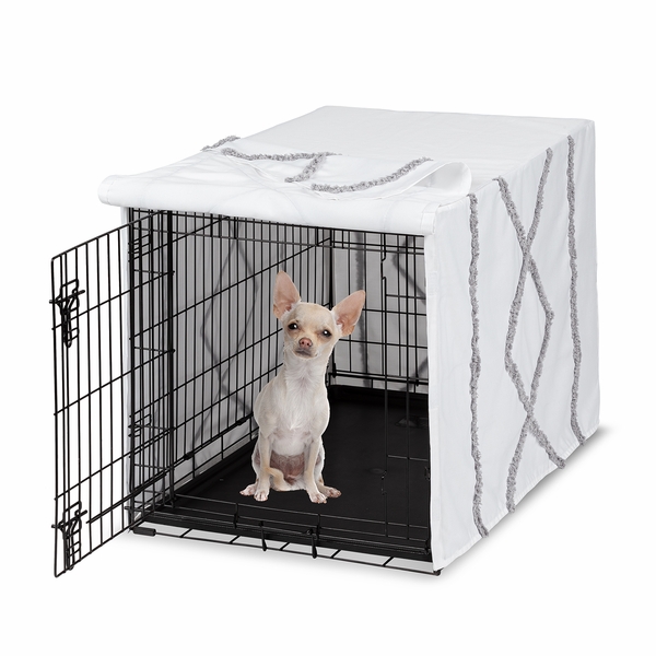 Picture of Boho Fringe White and Grey Collection Dog Crate Kennel Cover 24in.