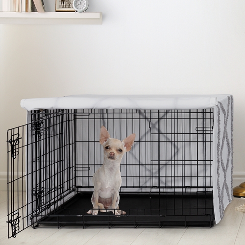 Boho Fringe White and Grey Collection Dog Crate Kennel Cover 24in. - alt image 1
