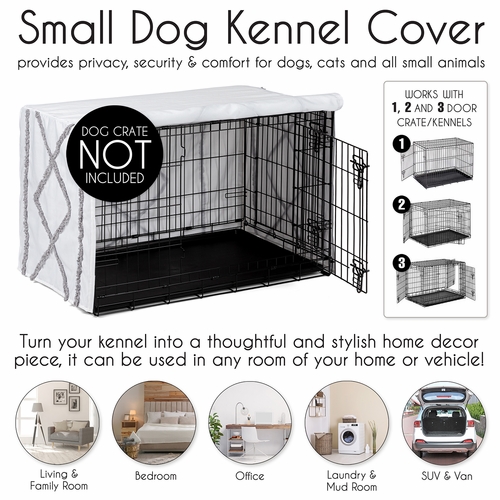 Boho Fringe White and Grey Collection Dog Crate Kennel Cover 24in. - alt image 3