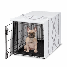 Boho Fringe White and Grey Collection Dog Crate Kennel Cover 30in.