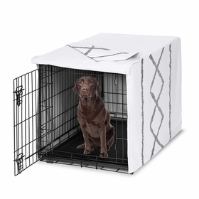 Boho Fringe White and Grey Collection Dog Crate Kennel Cover 42in.