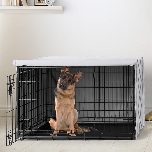 Boho Fringe White and Grey Collection Dog Crate Kennel Cover 48in. - alt image 1