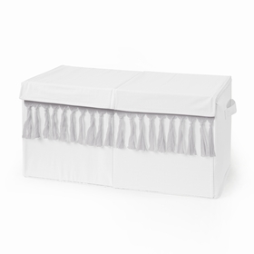Boho Fringe White and Grey Collection Fabric Toy Bin Storage