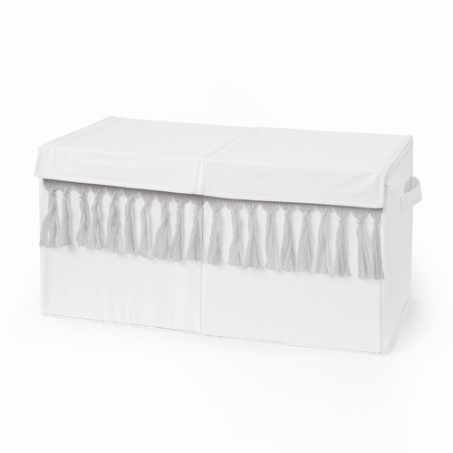 Boho Fringe White and Grey Collection Fabric Toy Bin Storage