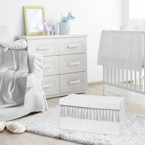 Boho Fringe White and Grey Collection Fabric Toy Bin Storage - alt image 1