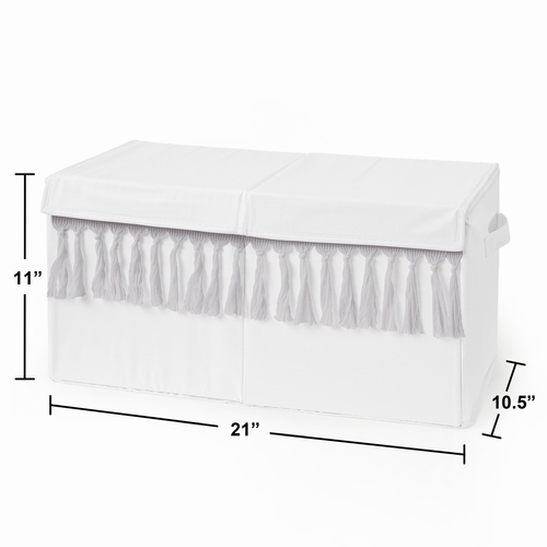 Boho Fringe White and Grey Collection Fabric Toy Bin Storage - alt image 2