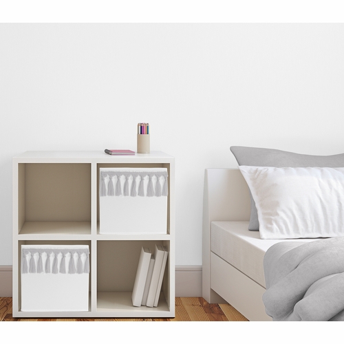 Boho Fringe White and Grey Collection Foldable Fabric Storage Bins - alt image 1