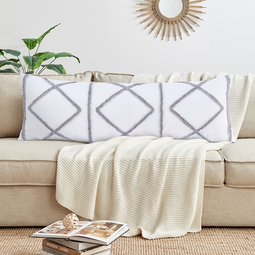 Boho Fringe White and Grey Collection Geometric Full Length Body Pillow Cover
