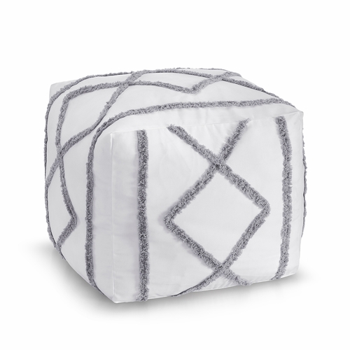 Boho Fringe White and Grey Collection Ottoman Pouf Cover