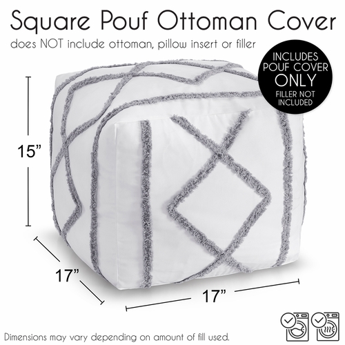 Boho Fringe White and Grey Collection Ottoman Pouf Cover - alt image 4