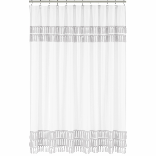 Boho Fringe White and Grey Collection Shower Curtain