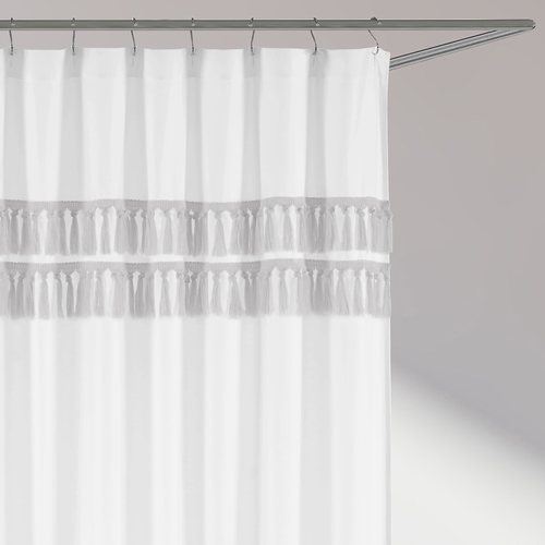 Boho Fringe White and Grey Collection Shower Curtain - alt image 2
