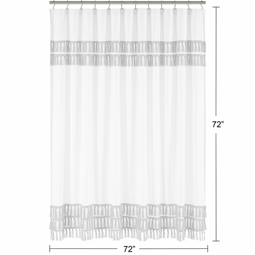 Boho Fringe White and Grey Collection Shower Curtain - alt image 4