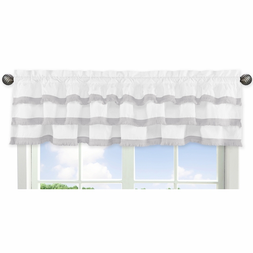 Boho Fringe White and Grey Collection Tiered Window Valance