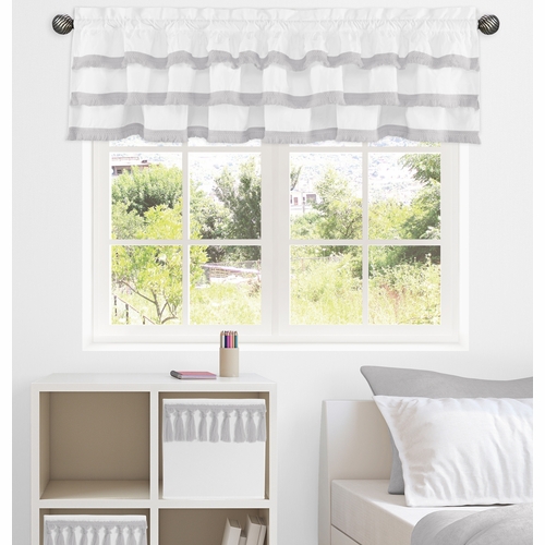 Boho Fringe White and Grey Collection Tiered Window Valance - alt image 1