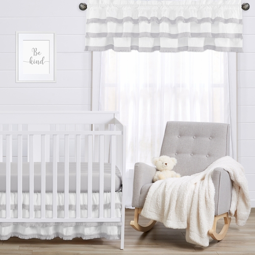 Boho Fringe White and Grey Collection Tiered Window Valance - alt image 2