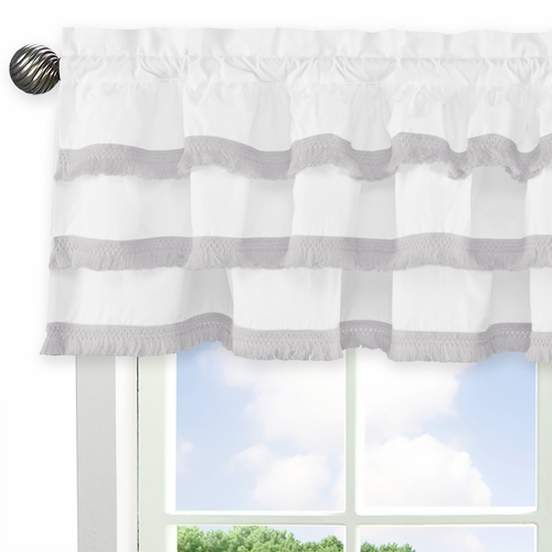 Boho Fringe White and Grey Collection Tiered Window Valance - alt image 3