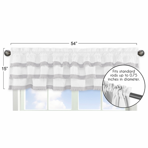 Boho Fringe White and Grey Collection Tiered Window Valance - alt image 4