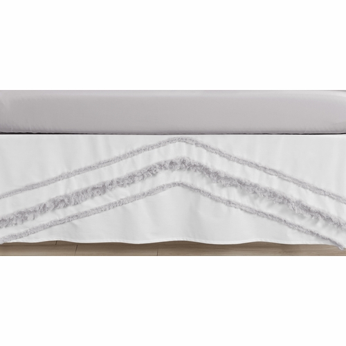 Boho Fringe White and Grey Collection Tufted Crib Bed Skirt