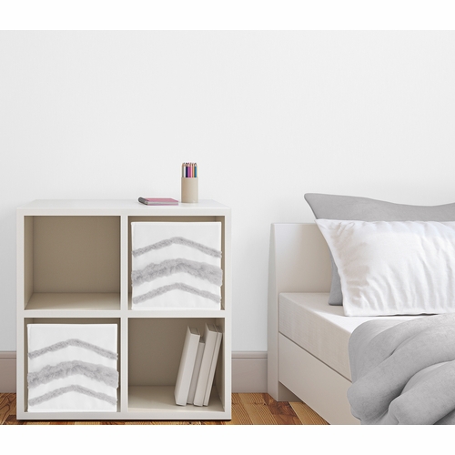 Boho Fringe White and Grey Collection Tufted Foldable Fabric Storage Bins - alt image 1