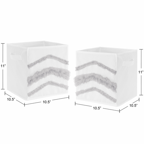 Boho Fringe White and Grey Collection Tufted Foldable Fabric Storage Bins - alt image 2