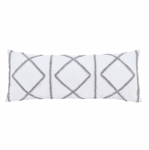 Boho Fringe White and Grey Collection Tufted Full Length Body Pillow Cover - alt image 1