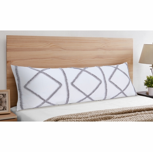 Boho Fringe White and Grey Collection Tufted Full Length Body Pillow Cover - alt image 2
