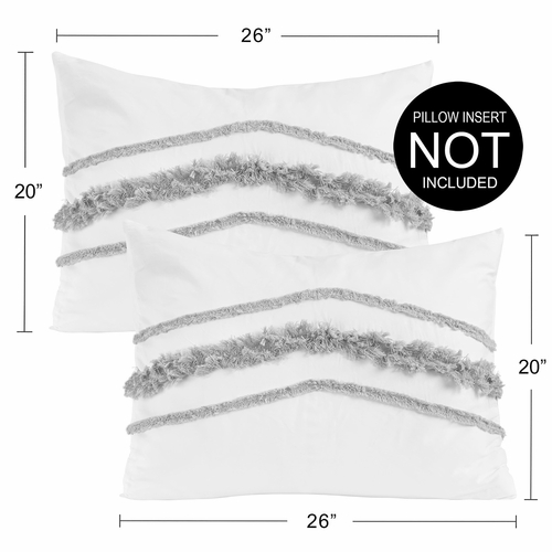 Boho Fringe White and Grey Collection Tufted Pillow Sham Covers - 2 Pack Set - alt image 2