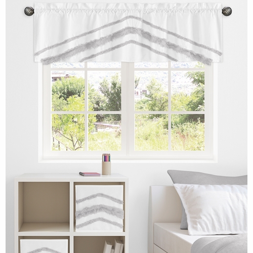 Boho Fringe White and Grey Collection Tufted Window Valance - alt image 1