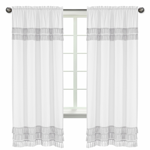 Boho Fringe White and Grey Collection Window Panels - Set of 2