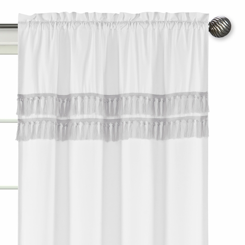 Boho Fringe White and Grey Collection Window Panels - Set of 2 - alt image 2