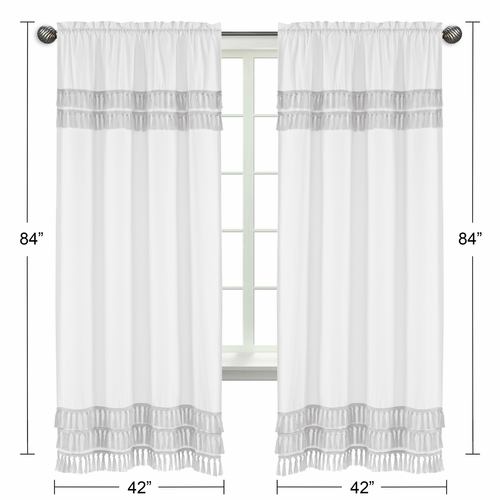 Boho Fringe White and Grey Collection Window Panels - Set of 2 - alt image 4