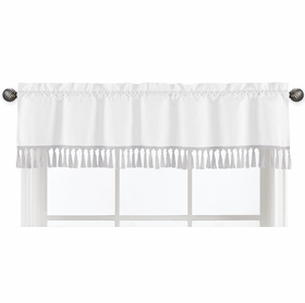 Boho Fringe White and Grey Collection Window Valance