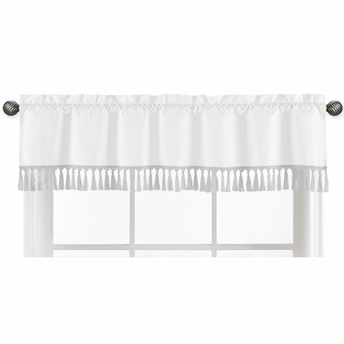 Boho Fringe White and Grey Collection Window Valance