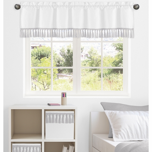 Boho Fringe White and Grey Collection Window Valance - alt image 1