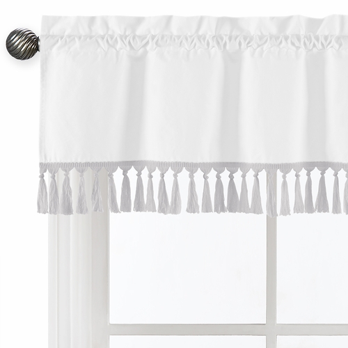 Boho Fringe White and Grey Collection Window Valance - alt image 3