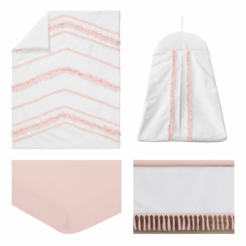 Boho Fringe White and Pink Collection 4 Piece Crib Bedding - alt image 1
